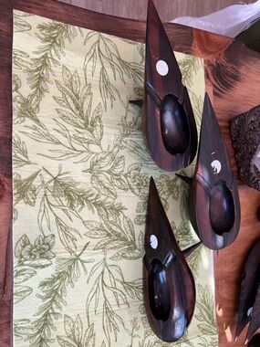 Hand-Carved Wooden Canoe Ashtrays - Set of 3 - Dark Brown Decor and religious